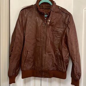Brown leather bomber jacket